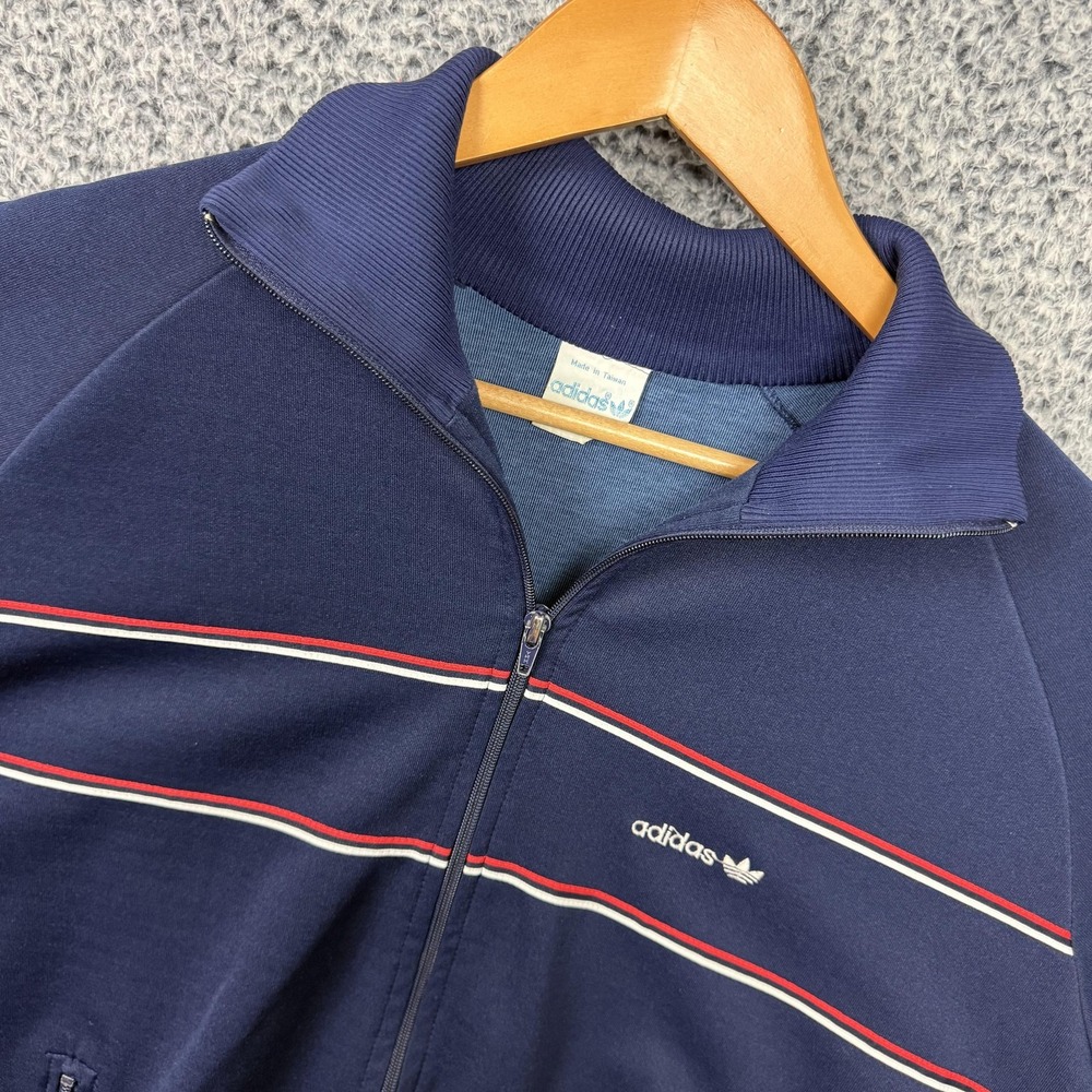 Vintage Adidas Jacket Mens XL Blue Stripe Track Full Zip Taiwan Trefoil 80s 90s - Picture 5 of 16